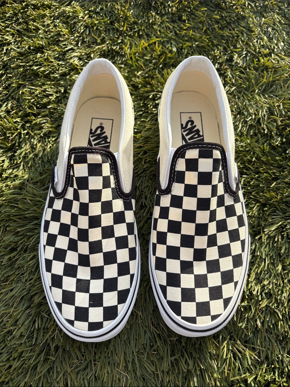 New Vans Unisex Slip-On Checkerboard Canvas Sneakers - Black & Cream